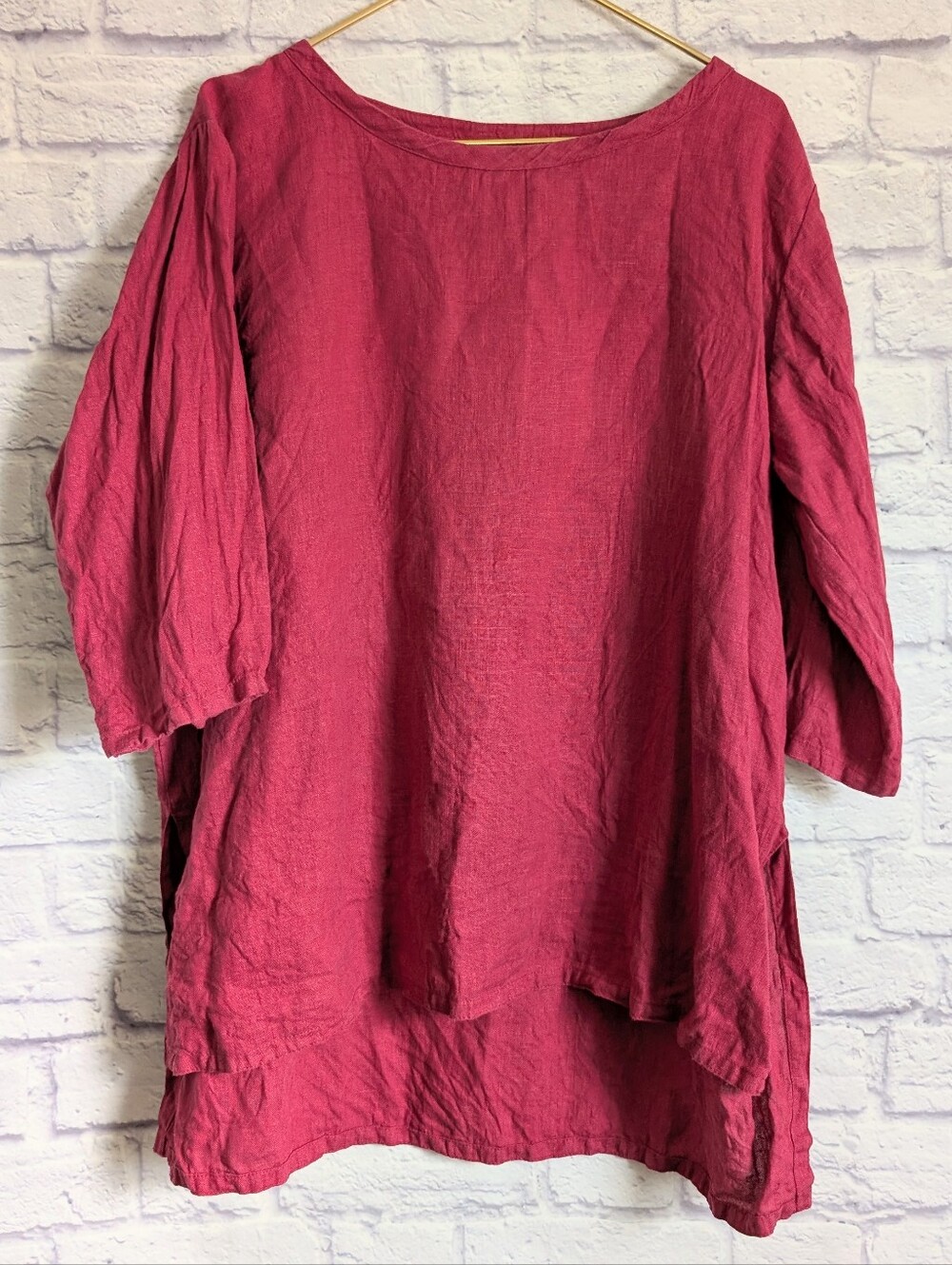 Heart's Desire Linen Easy Tunic Top S Pink Minimalist Langenlook Bohemian Woven